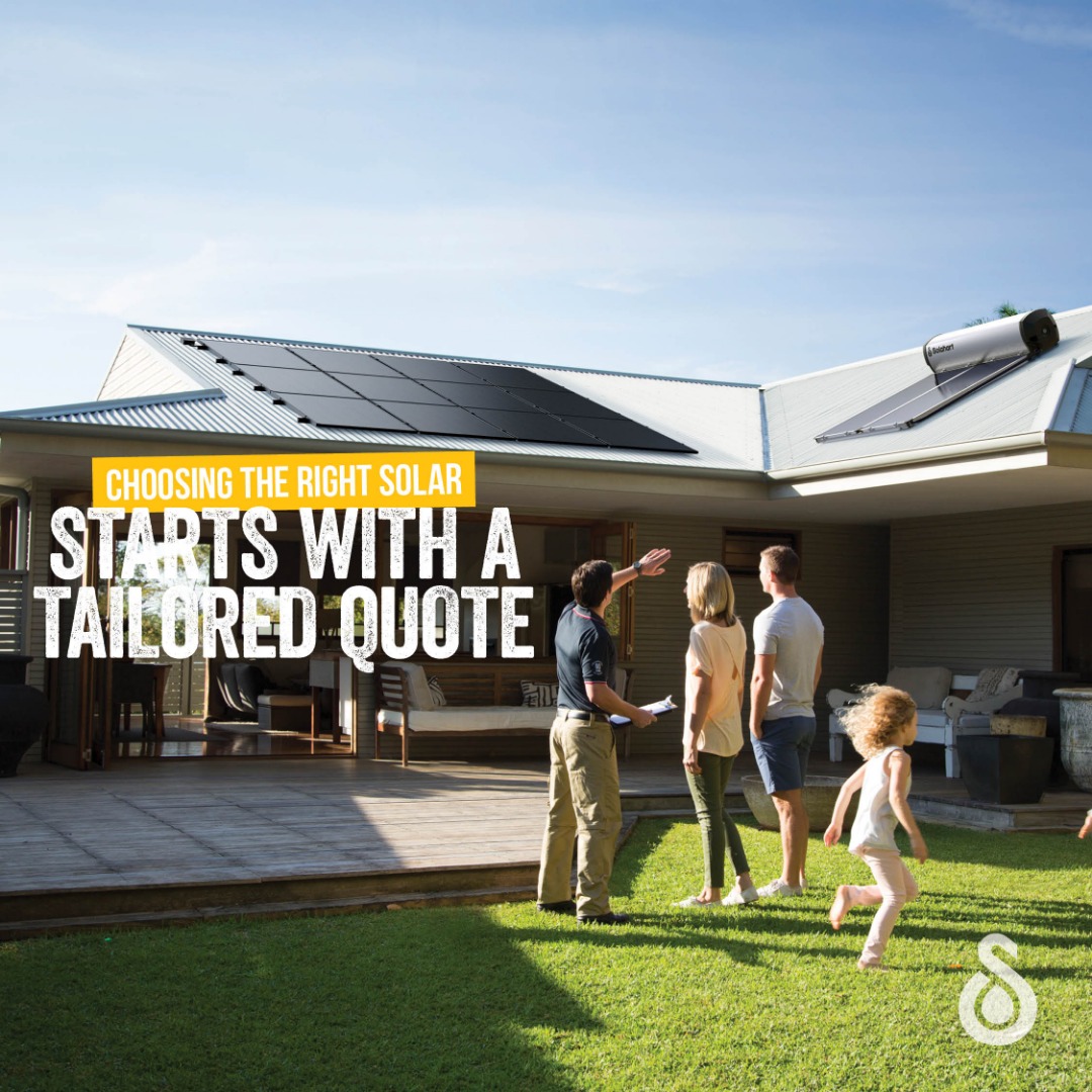 a family receiving a solar quote in backyard